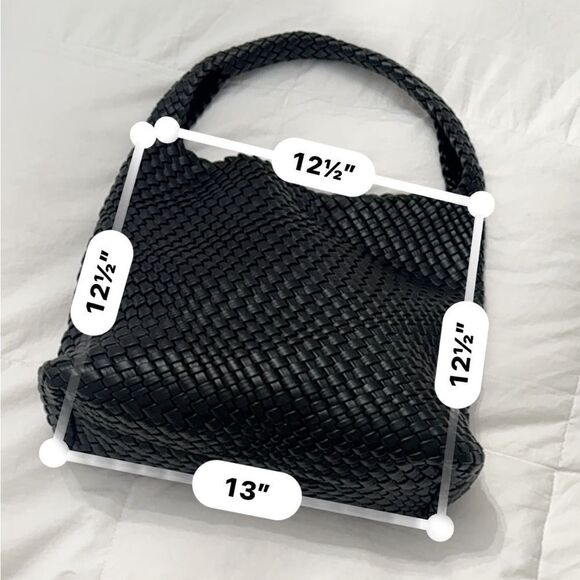 Large Black Woven Vegan Leather Shoulder Bag with magnetic closure- NWOT! - Picture 6 of 14